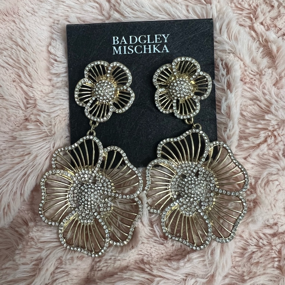 Badgley Mischka Silver and Gold Floral Earrings